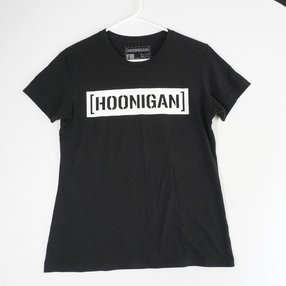 Hoonigan Black Graphic T Shirt Women's Large Cotton USA Made